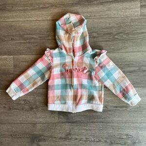 Little Me Toddler Girl Sweet Plaid Full Zip Hooded Jacket Ruffle Size 3T